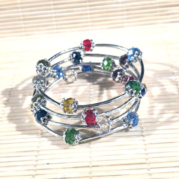 Handcrafted Crystal Wrap Bracelet With Multicolor Faceted Beads - Picture 2 of 7